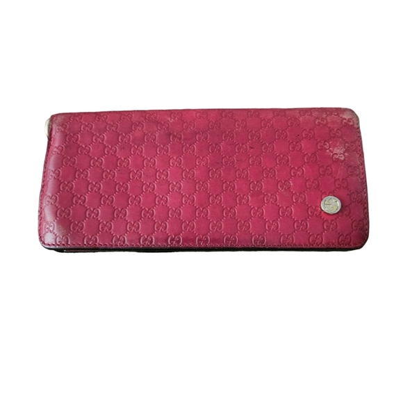 Gucci Shima Shiny Micro Gucci Wallet Round Zipper Red Pink - Picture 1 of 10